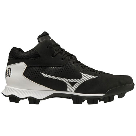 Mizuno Wave Lightrevo TPU Mens Molded Mid Baseball Cleat (Black/White) 44 (US 10,5)