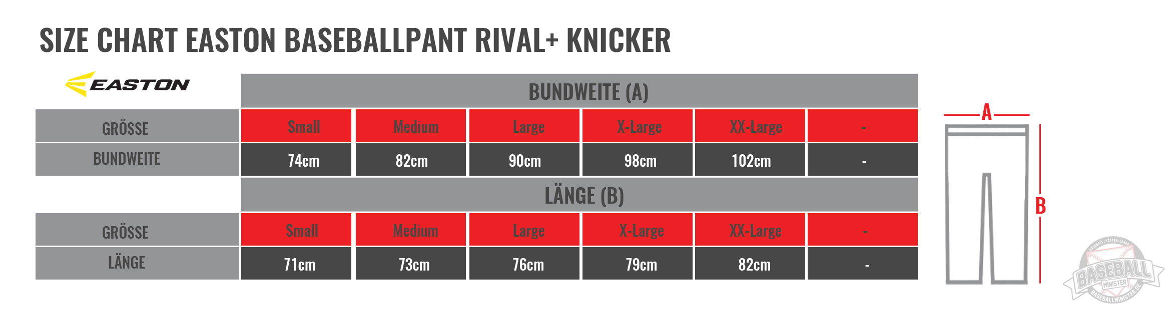 Size Chart Easton Pull Up Pants